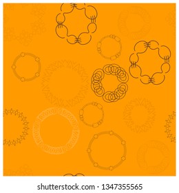 Black chain bracelets seamless pattern. Bright orange background. Accessories sketch clip art. Jewels textile, background, web, wrapping paper. Vector illustration