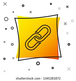 Black Chain link icon isolated on white background. Link single. Yellow square button. Vector Illustration