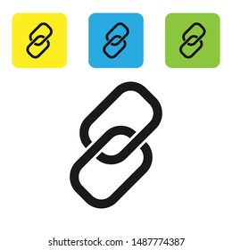 Black Chain link icon isolated on white background. Link single. Hyperlink chain symbol. Set icons colorful square buttons. Vector Illustration