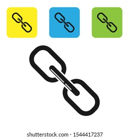 Black Chain link icon isolated on white background. Link single. Set of colorful square icon buttons. Vector Illustration