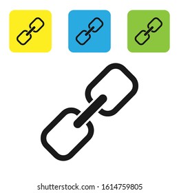 Black Chain link icon isolated on white background. Link single. Hyperlink chain symbol. Set icons colorful square buttons. Vector Illustration