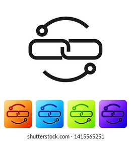 Black Chain link line icon isolated on white background. Link single. Set icon in color square buttons. Vector Illustration