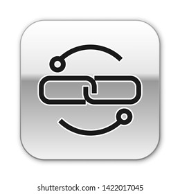 Black Chain link line icon isolated on white background. Link single. Silver square button. Vector Illustration