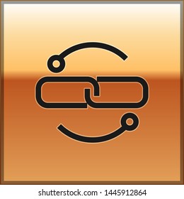 Black Chain link line icon isolated on gold background. Link single. Vector Illustration