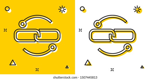 Black Chain link line icon isolated on yellow and white background. Link single. Random dynamic shapes. Vector Illustration