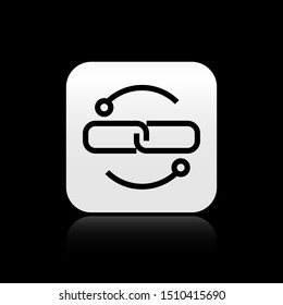 Black Chain link line icon isolated on black background. Link single. Silver square button. Vector Illustration
