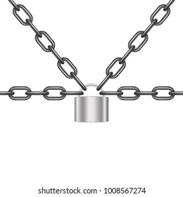 Black chains locked by padlock in silver design 