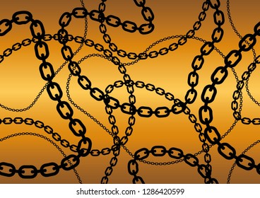 Black Chains on Golden Background, Seamless Pattern