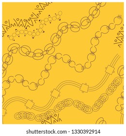 Black chains on yellow background seamless pattern. Accessories sketch clip art. Jewels textile, background, web, wrapping paper. Vector illustration