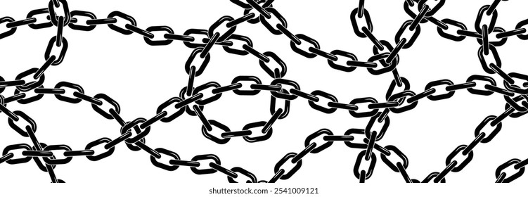 Black chains vector seamless pattern on white background.