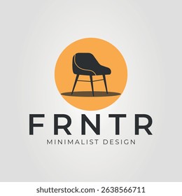 Black chair nestled inside orange circle logo. Suitable for interior design concepts, furniture advertisements, or modern and minimalistic designs.