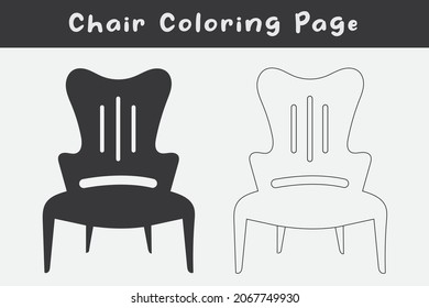 Black chair silhouettes vector line. Chair, table, bench, Seating icons set Vector illustration, Chair Coloring Page.
