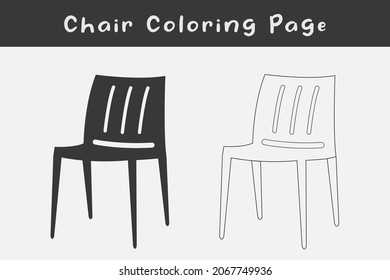 Black chair silhouettes vector line. Chair, table, bench, Seating icons set Vector illustration, Chair Coloring Page.