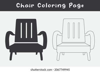 Black chair silhouettes vector line. Chair, table, bench, Seating icons set Vector illustration, Chair Coloring Page.