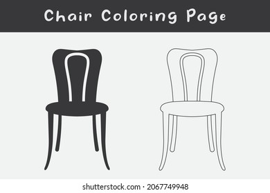Black chair silhouettes vector line. Chair, table, bench, Seating icons set Vector illustration, Chair Coloring Page.