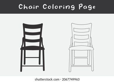 Black chair silhouettes vector line. Chair, table, bench, Seating icons set Vector illustration, Chair Coloring Page.