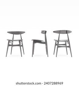black chair with three front and back side views