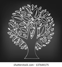 Black Chalk Board With Abstract Tree, Vector Illustration