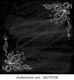 Black chalk board floral vector background