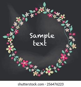 Black chalk board style spring flowers vector 
