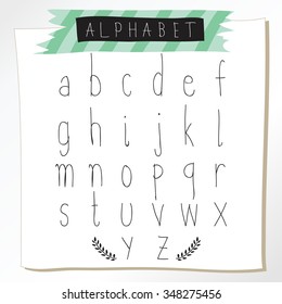Black chalk pencil alphabet lowercase letters.Hand drawn written