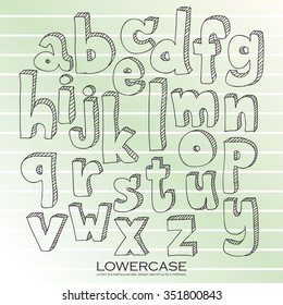 Black chalk pencil alphabet lowercase letters.Hand drawn written
