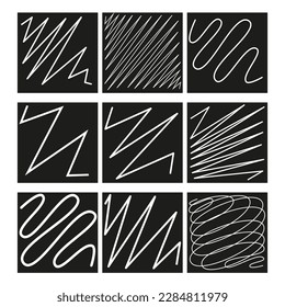 Black chalk squares. Design element. Ink paint brush stain. Vector illustration.