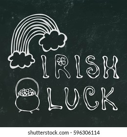 Black Chalkboard Background Irish Luck Lettering