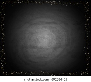 Black chalkboard blackboard poster background with golden dust. Vector illustration