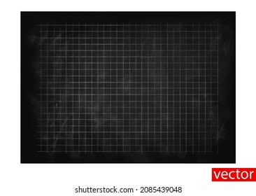 Black chalkboard with grid. Blackboard texture. School board with checkered pattern. Chalkboard background. Realistic detailed texture background. Vector 