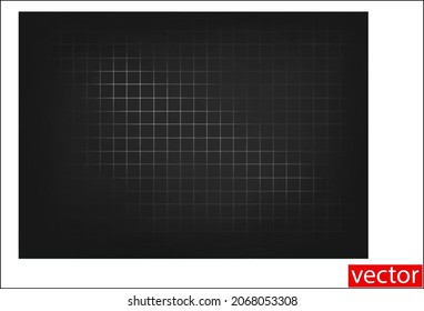 Tablero negro con rejilla. Textura de pizarra negra. Fondo del tablero. Textura de la superficie negra del fondo abstracto. Textura de fondo de color negro grunge con un centro ligeramente iluminado. Cuadrícula de llamadas. Vector