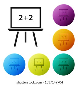 Black Chalkboard icon isolated on white background. School Blackboard sign. Set icons colorful circle buttons. Vector Illustration
