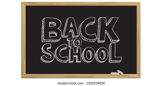 Black chalkboard with text "Back to school" isolated on white background. Vector illustration