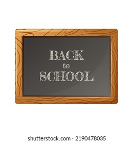 Black chalkboard in a wooden frame with text back to school. Vector illustration, cartoon style. For use by students, schoolchildren.