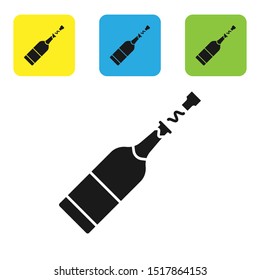 Black Champagne bottle icon isolated on white background. Set icons colorful square buttons. Vector Illustration