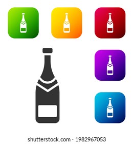 Black Champagne bottle icon isolated on white background. Set icons in color square buttons. Vector Illustration