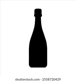 Black Champagne bottle silhouette vector illustration on white background