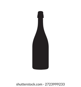 Black Champagne bottle silhouette vector illustration on white background