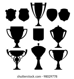 black champion cup and coat of arms vector set  icon