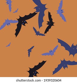 Black Chaos Orange Night Scary Bats Vector Design Pic. Gothic Creepy Eyes Retro Art Flying Bats Fabrics. Purple Spooky Print Colorful Halloween Modern Design. Attack Sky Violet Motion Simple Art.