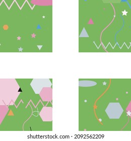 Ilustración del vector de la calma rosada del caos negro. Línea Azul Plata Polígono Gris Diseño Geométrico Moderno. Pastel Orange Zigzag Sombra El Fondo Hipster Moderno. Oval Triangle Green Modern Art Pattern.