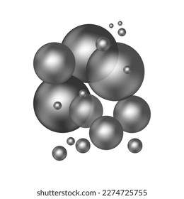 Black chaotic balls on a white background. Soap light water bubble collection of illustration. Monochrome template for printed. Design element. Vector illustration