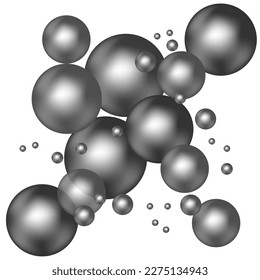 Black chaotic balls on a white background. Soap light water bubble collection of illustration. Monochrome template for printed. Design element. Vector illustration