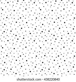 Black chaotic dots vector seamless pattern. Simple random spots with smooth edges on white background. Black and white small blobs or drops monochrome texture. Abstract backdrop.