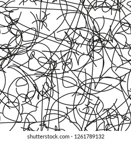 black chaotic lines. abstract texture. vector seamless pattern