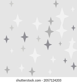 Black Chaotic Monochrome Stars Four-pointed Ornament. Night Gray Winter Silver Holiday Composition. White Sky New Year Cozy Print Background. Christmas Magic Grey Mystery Dark Background.