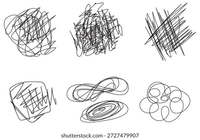 Linhas triangulares caóticas pretas criando rabiscos abstratos sobre um fundo branco