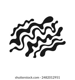 Black chaotic wavy lines and shapes on isolated background. Vector flat illustration. Dynamic abstract groovy composition