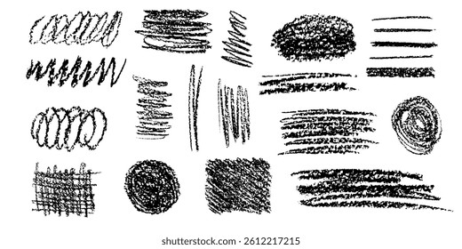 Padrões de hachura de carvão preto mostrando textura e variedade na expressão artística