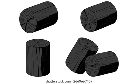 Piezas de carbón negro Arte vectorial de colección aislado blanco